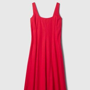 GAP LINEN-BLEND MIDI DRESS, SIZE M, RED